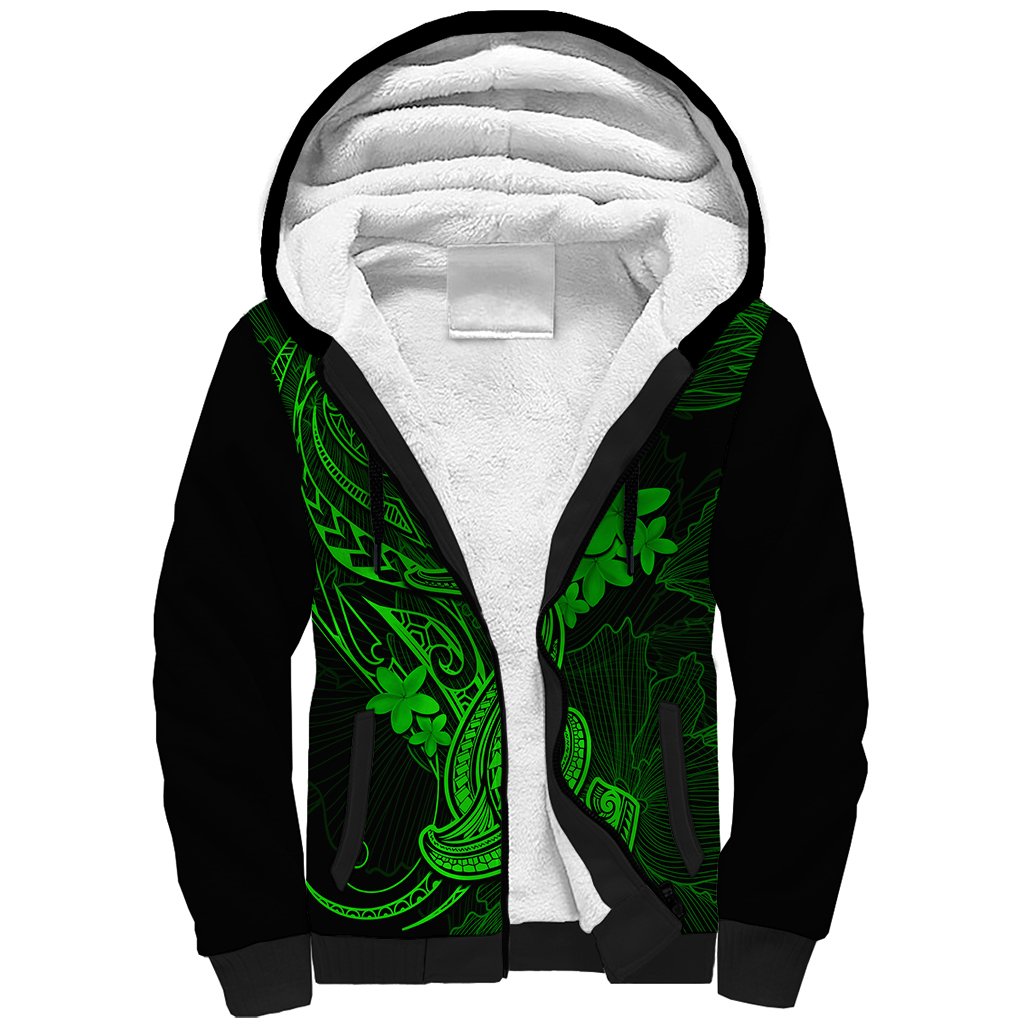 Hawaii Sherpa Hoodie Hammerhead Shark Tattoo Mix Polynesian Plumeria Green Version LT14 Unisex Green - Polynesian Pride