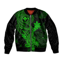 Hawaii Sleeve Zip Bomber Jacket Hammerhead Shark Tattoo Mix Polynesian Plumeria Green Version LT14 Unisex Green - Polynesian Pride