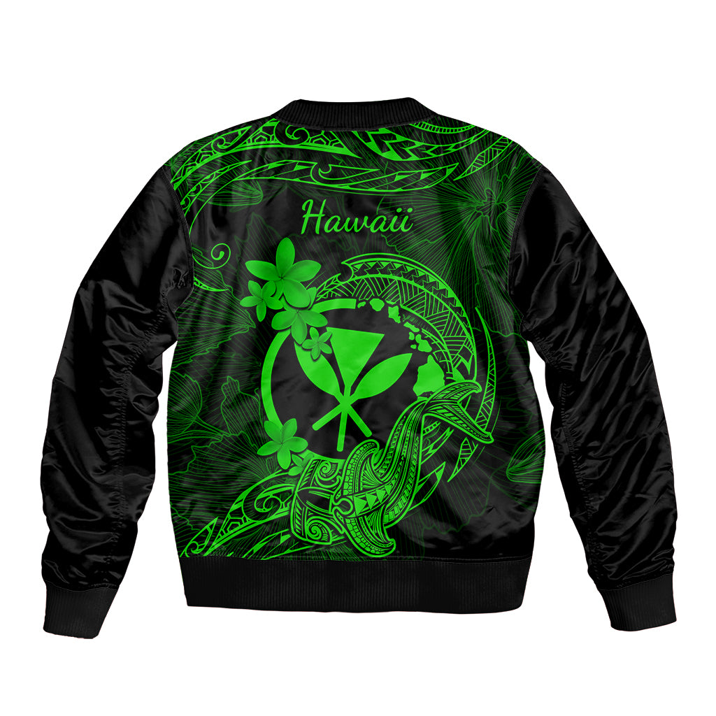 Hawaii Sleeve Zip Bomber Jacket Hammerhead Shark Tattoo Mix Polynesian Plumeria Green Version LT14 - Polynesian Pride