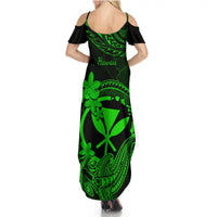 Hawaii Summer Maxi Dress Hammerhead Shark Tattoo Mix Polynesian Plumeria Green Version LT14 - Polynesian Pride