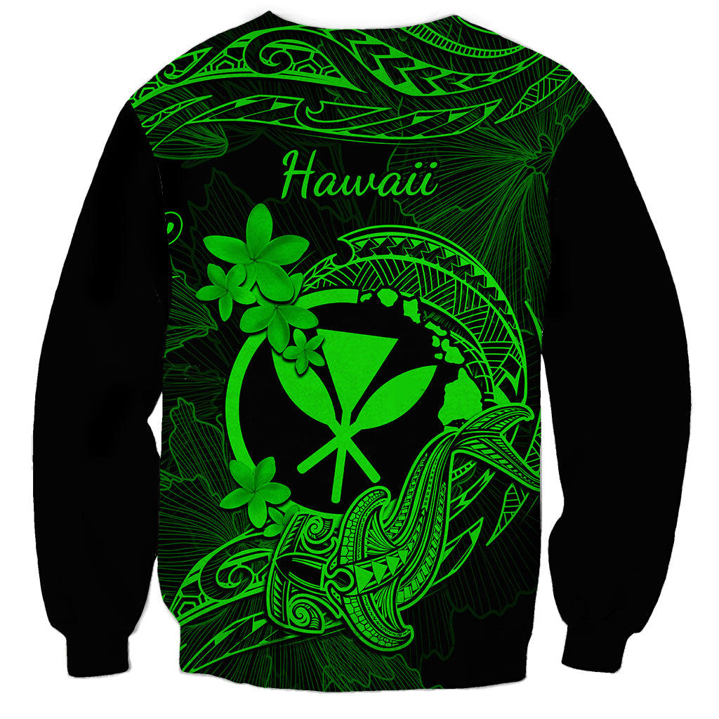Hawaii Sweatshirt Hammerhead Shark Tattoo Mix Polynesian Plumeria Green Version LT14 - Polynesian Pride