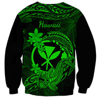 Hawaii Sweatshirt Hammerhead Shark Tattoo Mix Polynesian Plumeria Green Version LT14 - Polynesian Pride