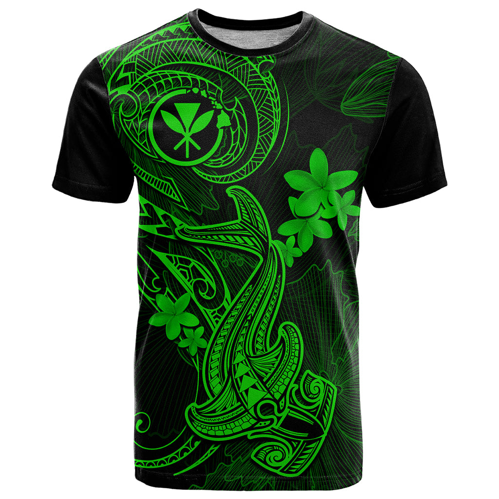 Hawaii T Shirt Hammerhead Shark Tattoo Mix Polynesian Plumeria Green Version LT14 Green - Polynesian Pride