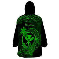Hawaii Wearable Blanket Hoodie Hammerhead Shark Tattoo Mix Polynesian Plumeria Green Version LT14 - Polynesian Pride