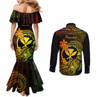 Hawaii Couples Matching Mermaid Dress and Long Sleeve Button Shirts Turtle Mix Polynesian Plumeria Reggae Version LT14 - Polynesian Pride