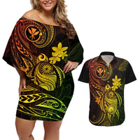 Hawaii Couples Matching Off Shoulder Short Dress and Hawaiian Shirt Turtle Mix Polynesian Plumeria Reggae Version LT14 Reggae - Polynesian Pride