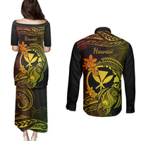 Hawaii Couples Matching Puletasi Dress and Long Sleeve Button Shirts Turtle Mix Polynesian Plumeria Reggae Version LT14 - Polynesian Pride