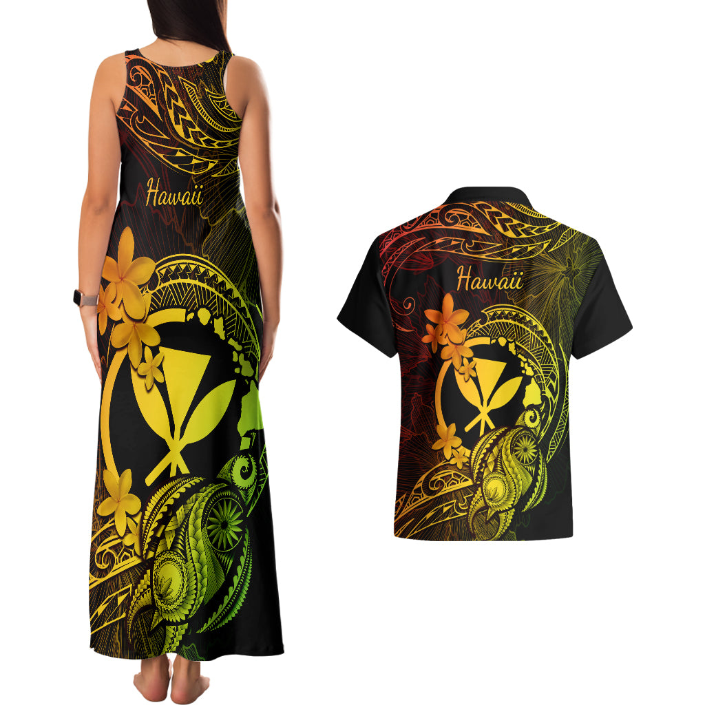 Hawaii Couples Matching Tank Maxi Dress and Hawaiian Shirt Turtle Mix Polynesian Plumeria Reggae Version LT14 - Polynesian Pride