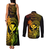 Hawaii Couples Matching Tank Maxi Dress and Long Sleeve Button Shirts Turtle Mix Polynesian Plumeria Reggae Version LT14 - Polynesian Pride