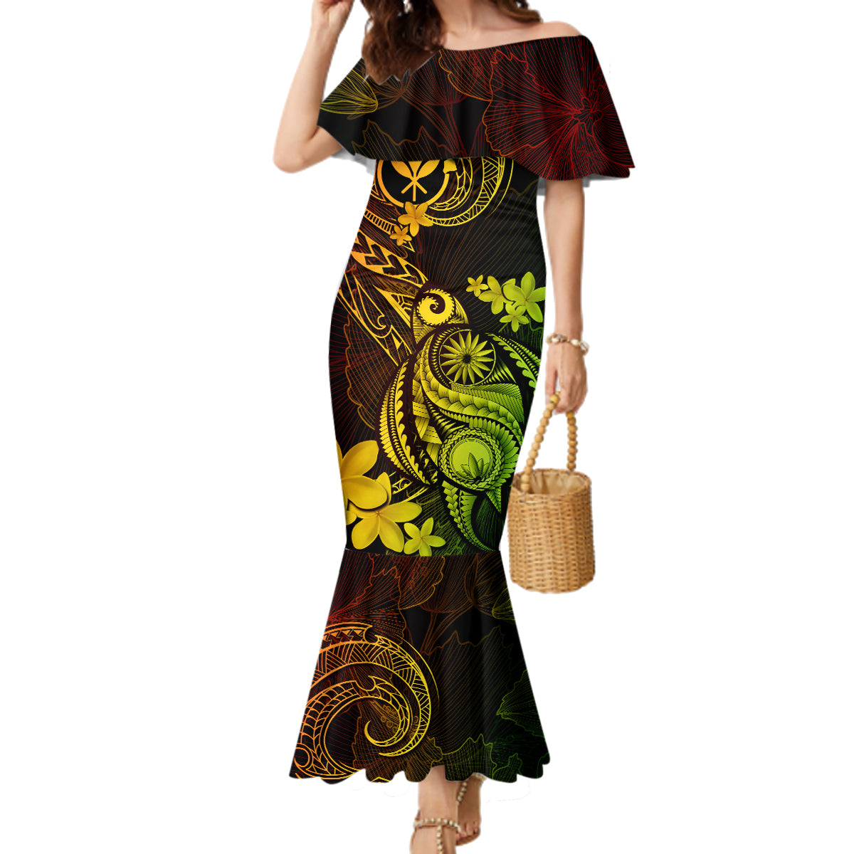 hawaii-family-matching-mermaid-dress-and-hawaiian-shirt-turtle-mix-polynesian-plumeria-reggae-version