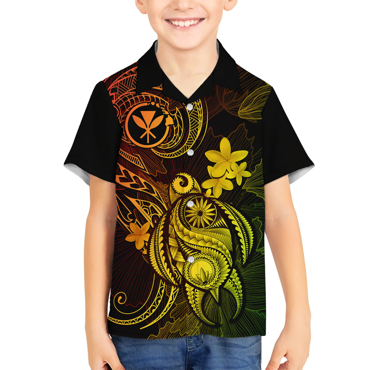 Hawaii Kid Hawaiian Shirt Turtle Mix Polynesian Plumeria Reggae Version LT14 - Polynesian Pride