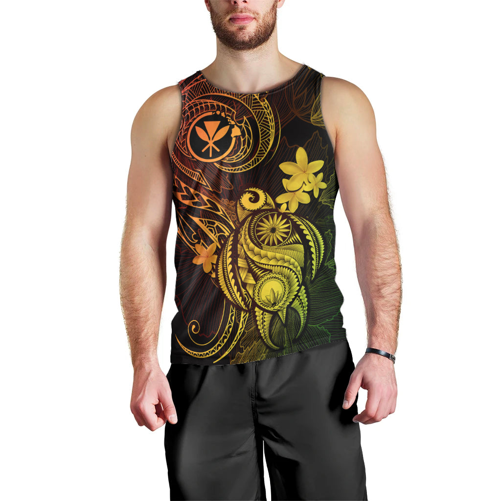 Hawaii Men Tank Top Turtle Mix Polynesian Plumeria Reggae Version LT14 - Polynesian Pride