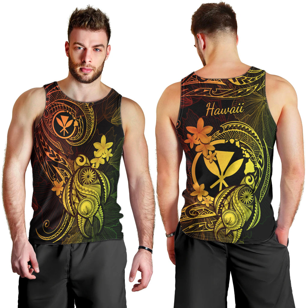 Hawaii Men Tank Top Turtle Mix Polynesian Plumeria Reggae Version LT14 - Polynesian Pride