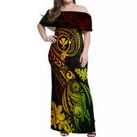 Hawaii Off Shoulder Maxi Dress Turtle Mix Polynesian Plumeria Reggae Version LT14 Women Reggae - Polynesian Pride