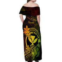 Hawaii Off Shoulder Maxi Dress Turtle Mix Polynesian Plumeria Reggae Version LT14 - Polynesian Pride