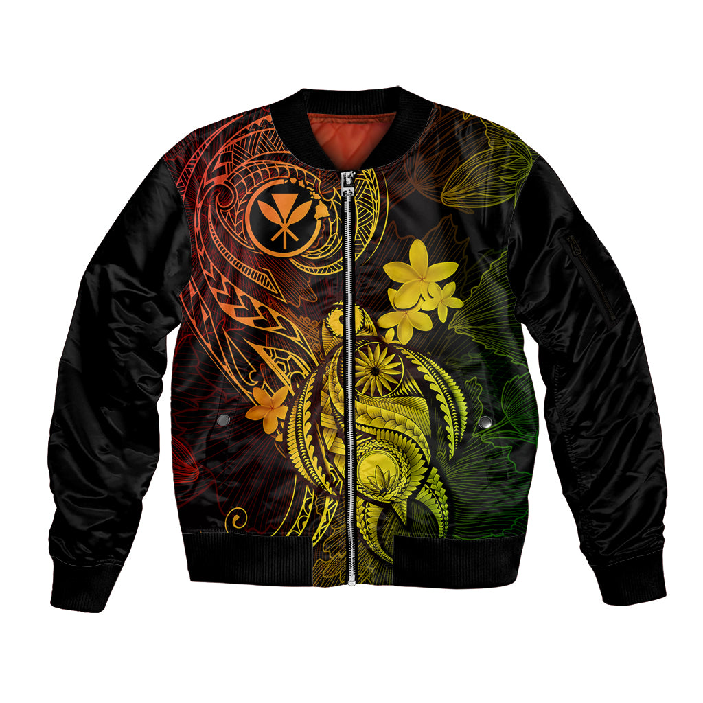 Hawaii Sleeve Zip Bomber Jacket Turtle Mix Polynesian Plumeria Reggae Version LT14 Unisex Reggae - Polynesian Pride