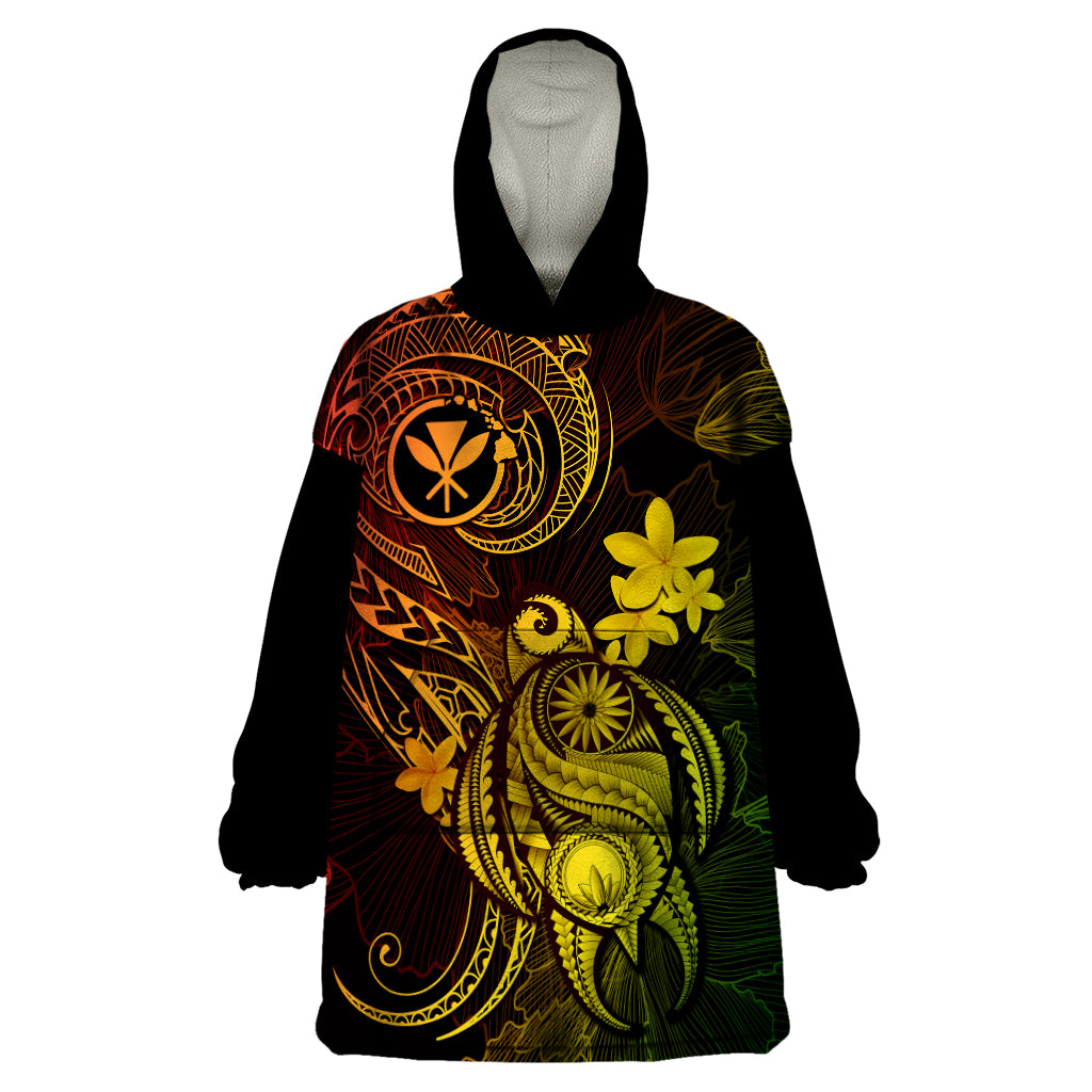 Hawaii Wearable Blanket Hoodie Turtle Mix Polynesian Plumeria Reggae Version LT14 One Size Reggae - Polynesian Pride
