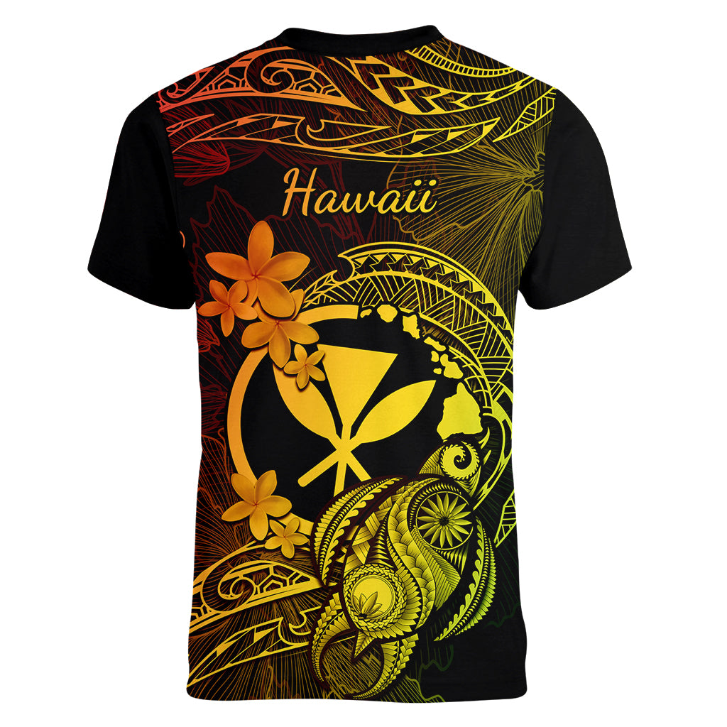 hawaii-women-v-neck-t-shirt-turtle-mix-polynesian-plumeria-reggae-version