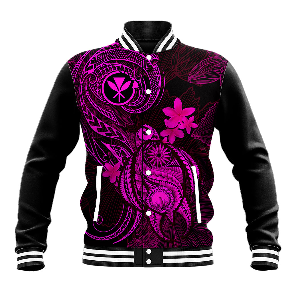 Hawaii Baseball Jacket Turtle Mix Polynesian Plumeria Pink Version LT14 Unisex Pink - Polynesian Pride