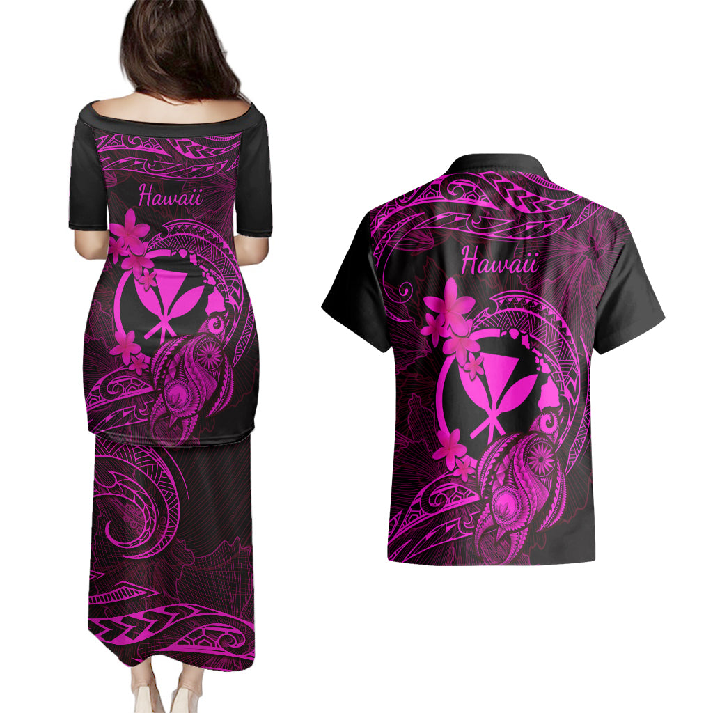 hawaii-couples-matching-puletasi-dress-and-hawaiian-shirt-turtle-mix-polynesian-plumeria-pink-version