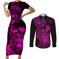 Hawaii Couples Matching Short Sleeve Bodycon Dress and Long Sleeve Button Shirts Turtle Mix Polynesian Plumeria Pink Version LT14 Pink - Polynesian Pride