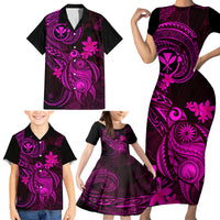 hawaii-family-matching-short-sleeve-bodycon-dress-and-hawaiian-shirt-turtle-mix-polynesian-plumeria-pink-version