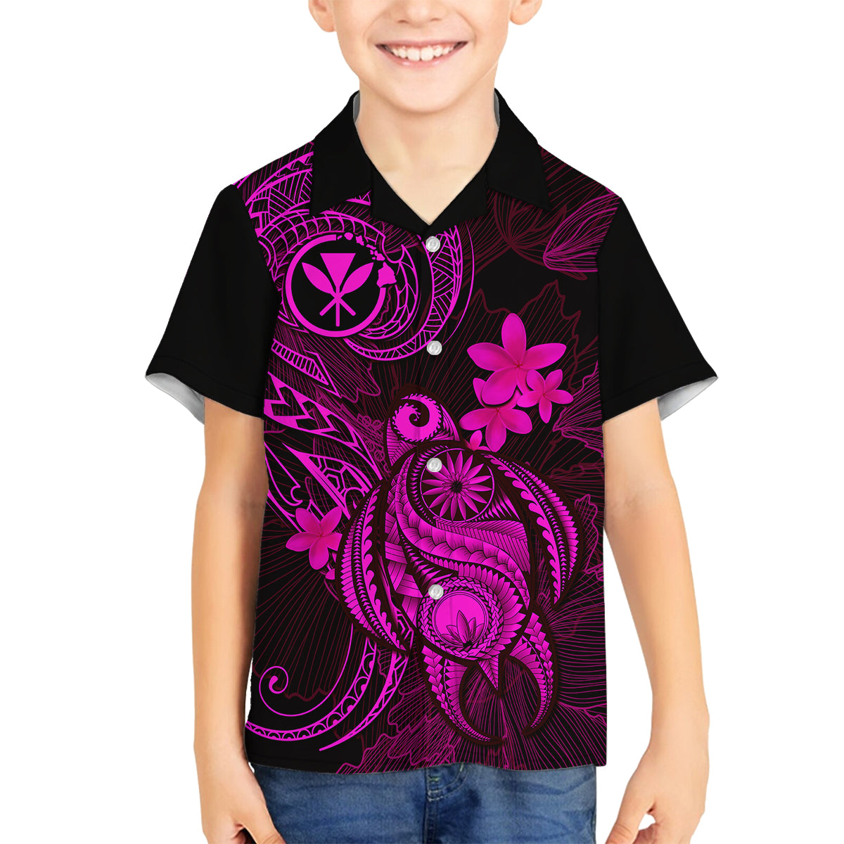 Hawaii Kid Hawaiian Shirt Turtle Mix Polynesian Plumeria Pink Version LT14 - Polynesian Pride