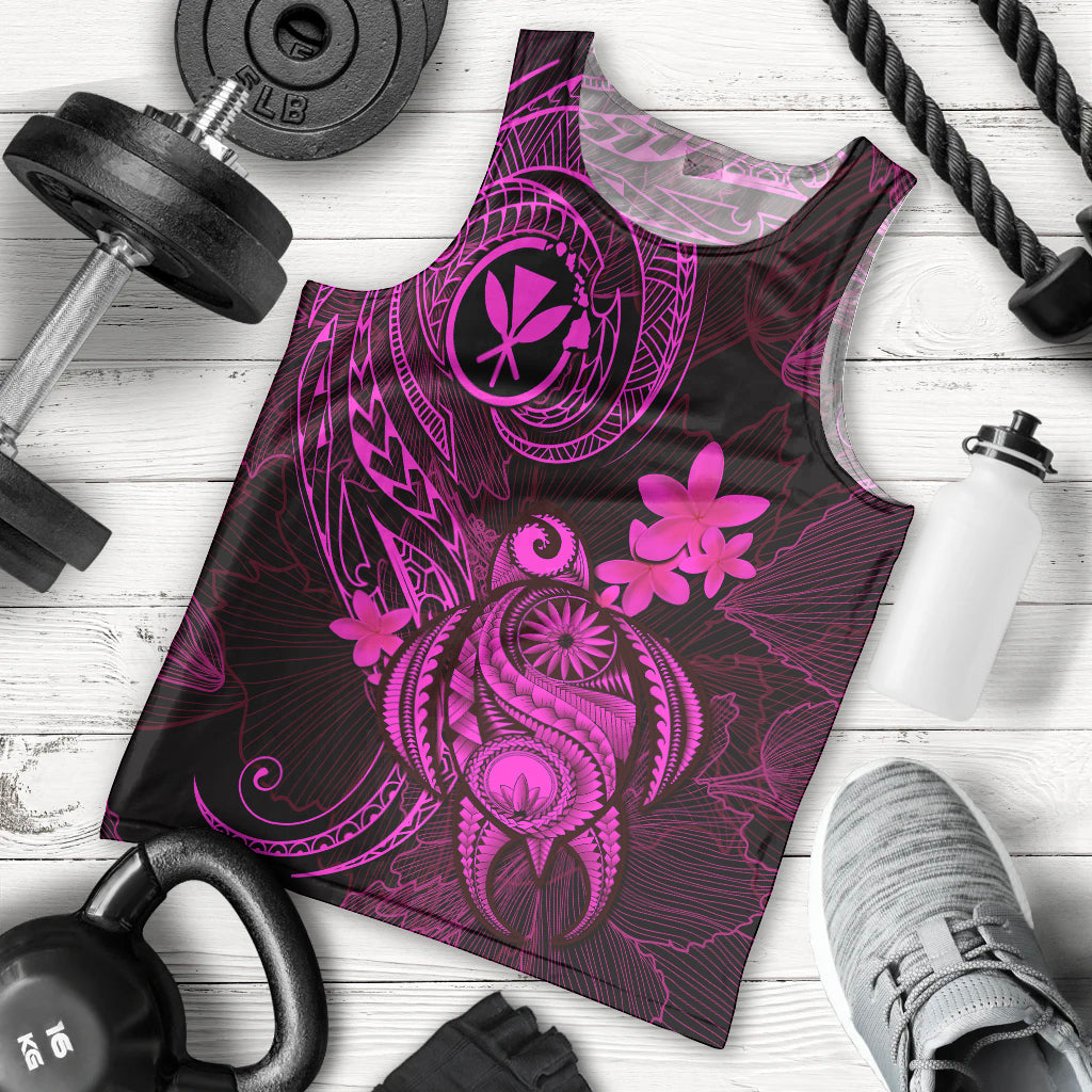 Hawaii Men Tank Top Turtle Mix Polynesian Plumeria Pink Version LT14 Pink - Polynesian Pride