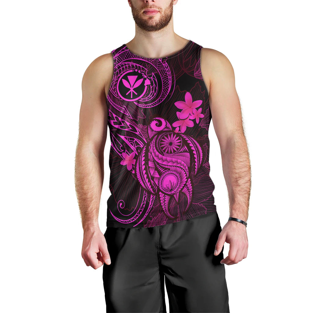 Hawaii Men Tank Top Turtle Mix Polynesian Plumeria Pink Version LT14 - Polynesian Pride