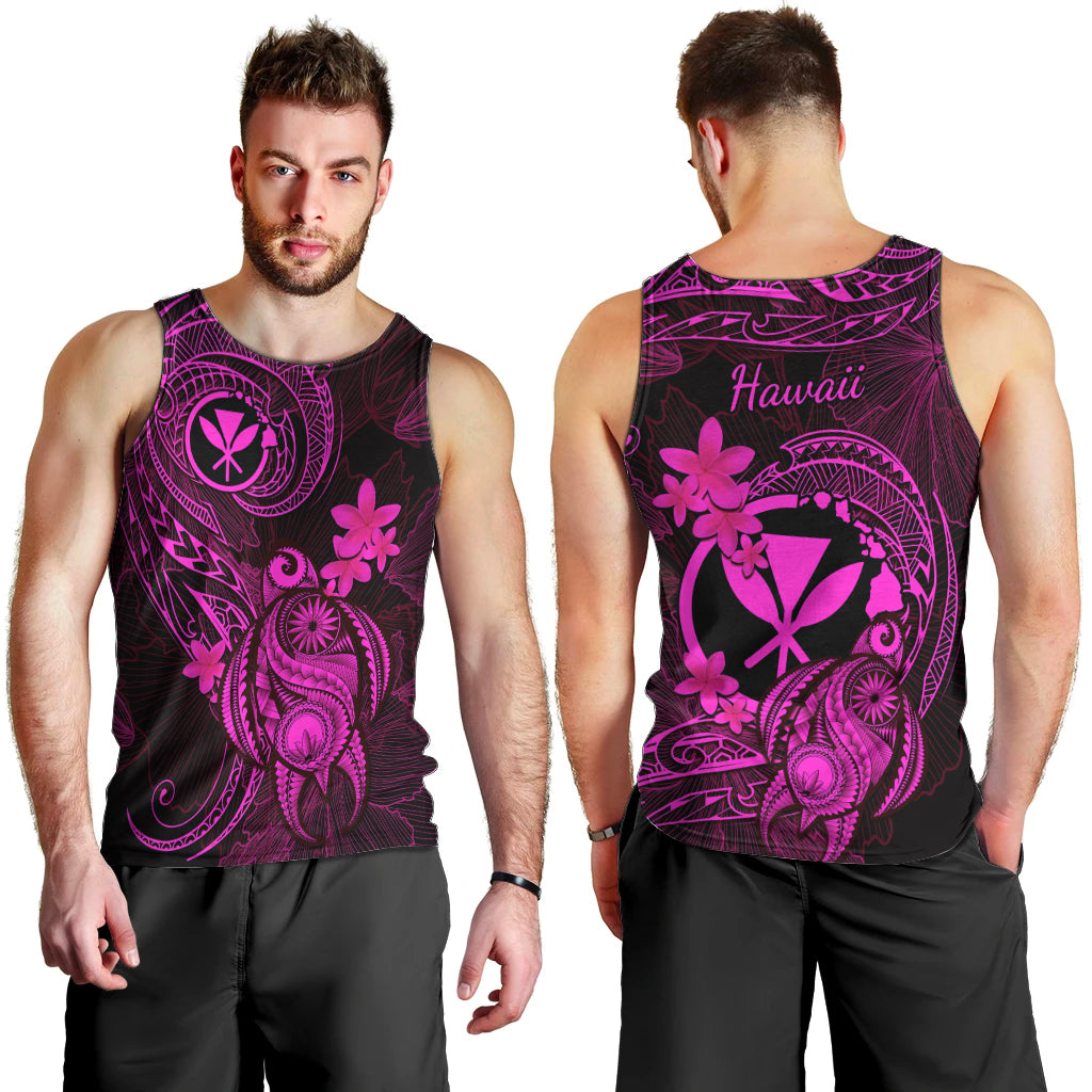 Hawaii Men Tank Top Turtle Mix Polynesian Plumeria Pink Version LT14 - Polynesian Pride