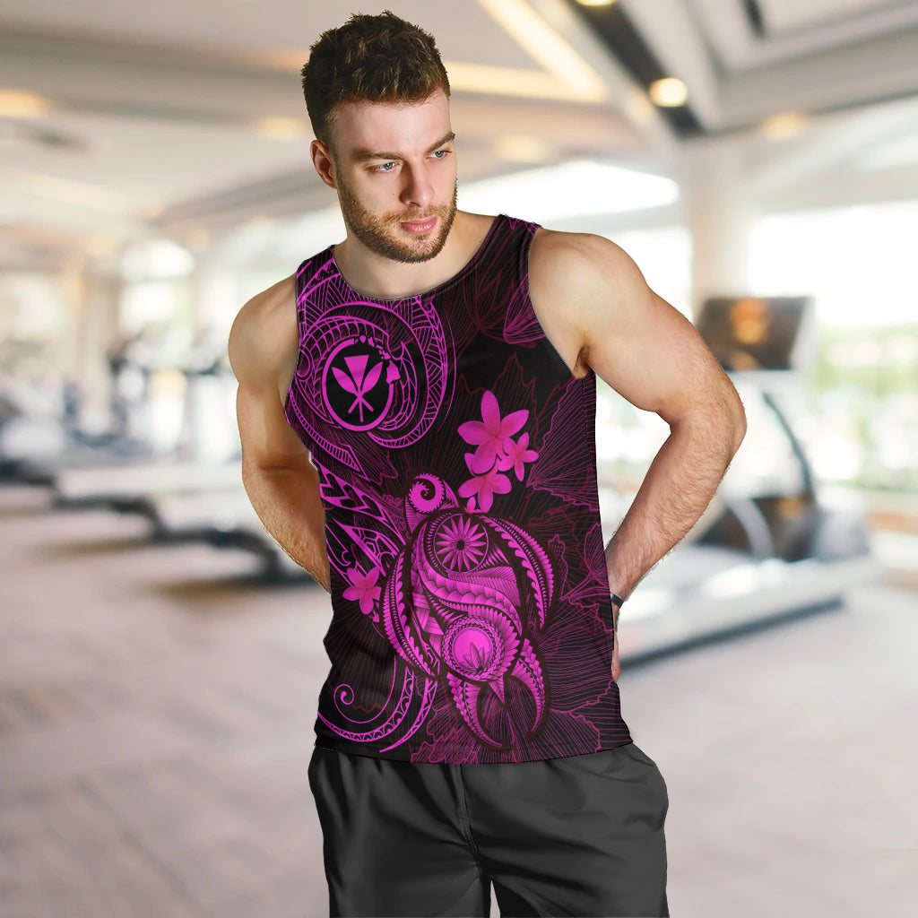 Hawaii Men Tank Top Turtle Mix Polynesian Plumeria Pink Version LT14 - Polynesian Pride