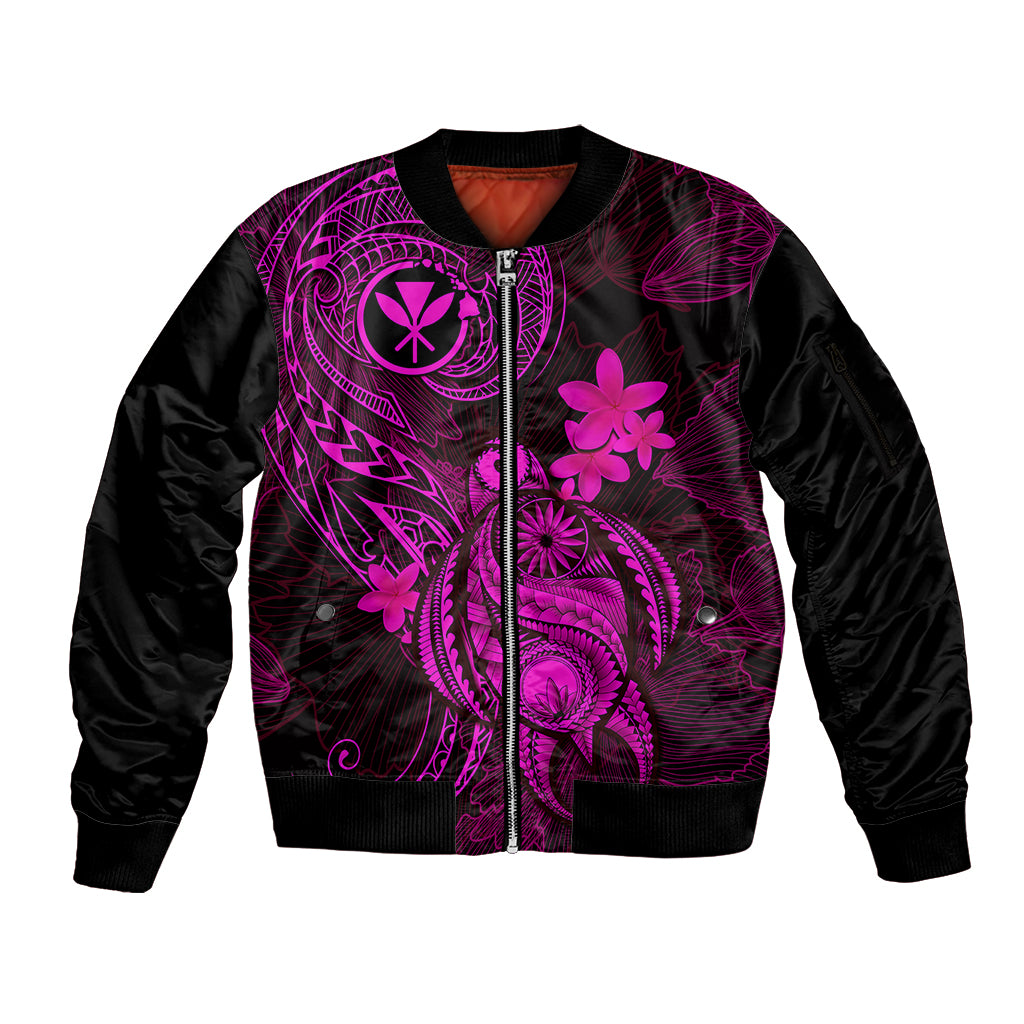 Hawaii Sleeve Zip Bomber Jacket Turtle Mix Polynesian Plumeria Pink Version LT14 Unisex Pink - Polynesian Pride
