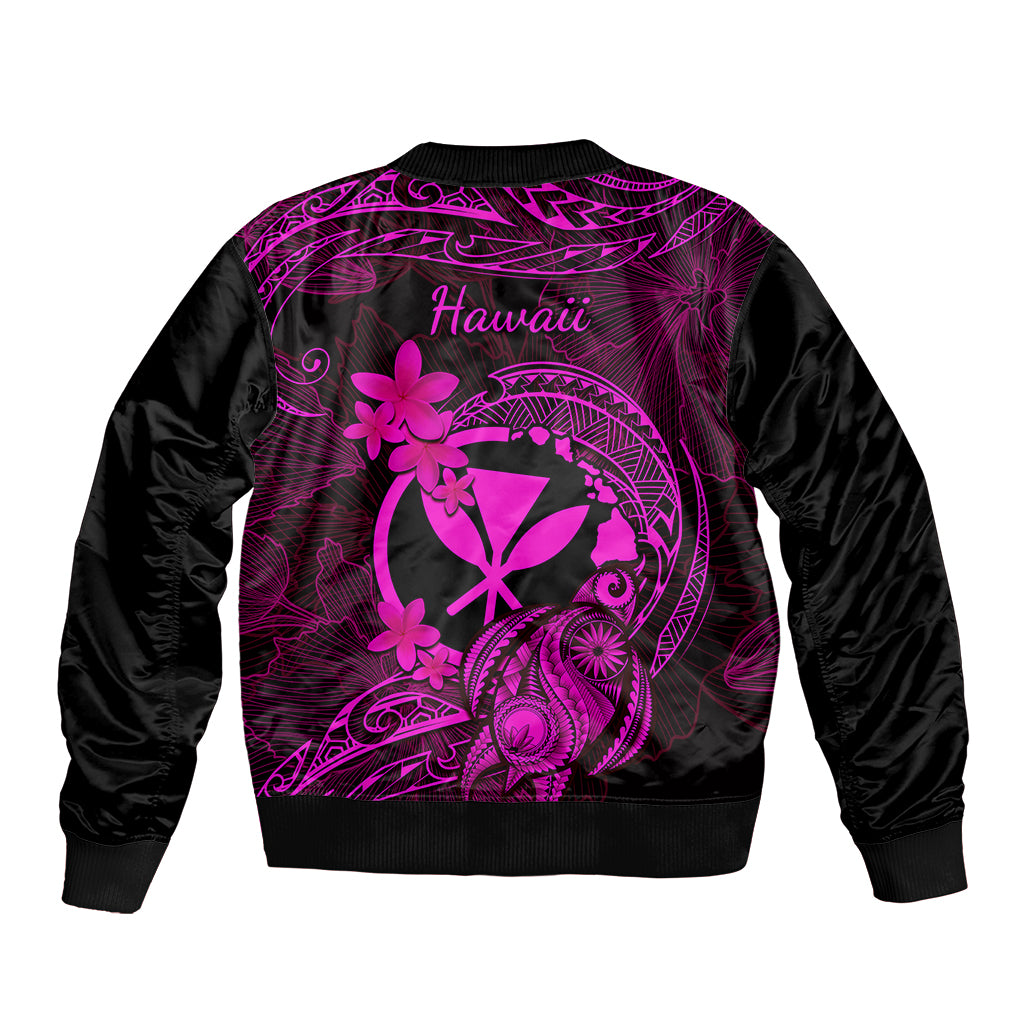 Hawaii Sleeve Zip Bomber Jacket Turtle Mix Polynesian Plumeria Pink Version LT14 - Polynesian Pride