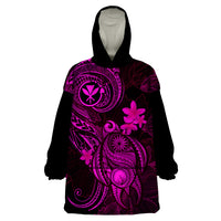 Hawaii Wearable Blanket Hoodie Turtle Mix Polynesian Plumeria Pink Version LT14 One Size Pink - Polynesian Pride