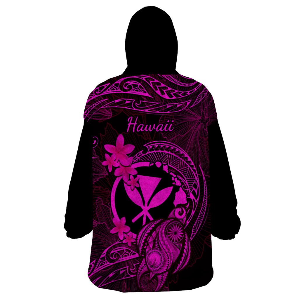 Hawaii Wearable Blanket Hoodie Turtle Mix Polynesian Plumeria Pink Version LT14 - Polynesian Pride
