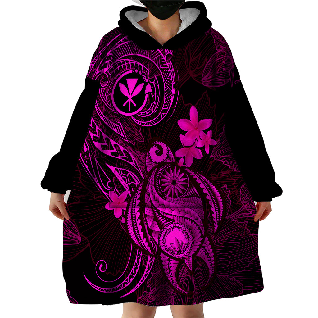 Hawaii Wearable Blanket Hoodie Turtle Mix Polynesian Plumeria Pink Version LT14 - Polynesian Pride