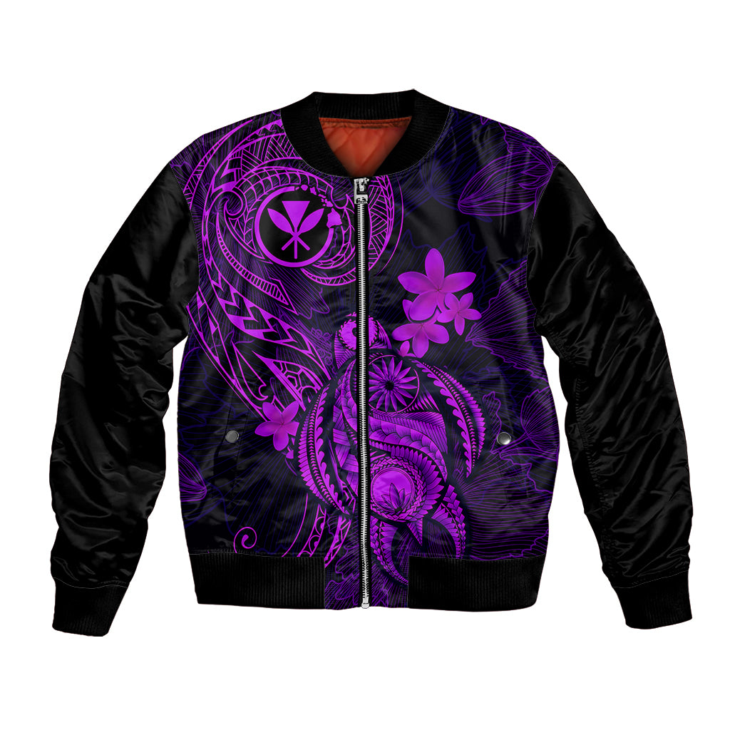 Hawaii Bomber Jacket Turtle Mix Polynesian Plumeria Purple Version LT14 Unisex Purple - Polynesian Pride