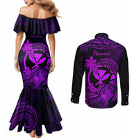 Hawaii Couples Matching Mermaid Dress and Long Sleeve Button Shirts Turtle Mix Polynesian Plumeria Purple Version LT14 - Polynesian Pride
