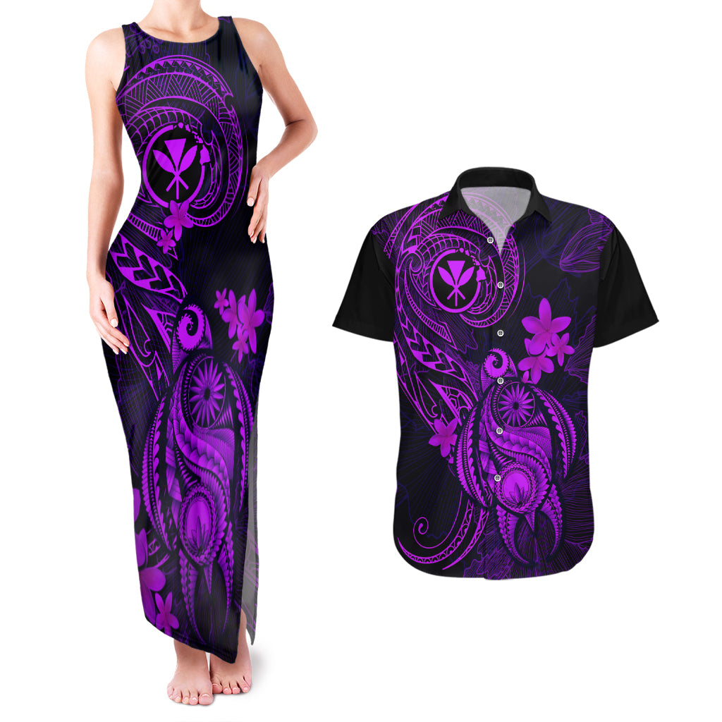 Hawaii Couples Matching Tank Maxi Dress and Hawaiian Shirt Turtle Mix Polynesian Plumeria Purple Version LT14 Purple - Polynesian Pride