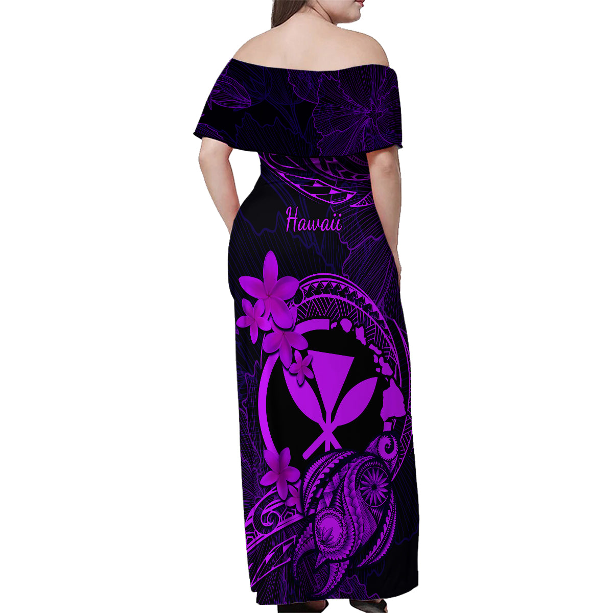 hawaii-family-matching-off-shoulder-maxi-dress-and-hawaiian-shirt-turtle-mix-polynesian-plumeria-purple-version