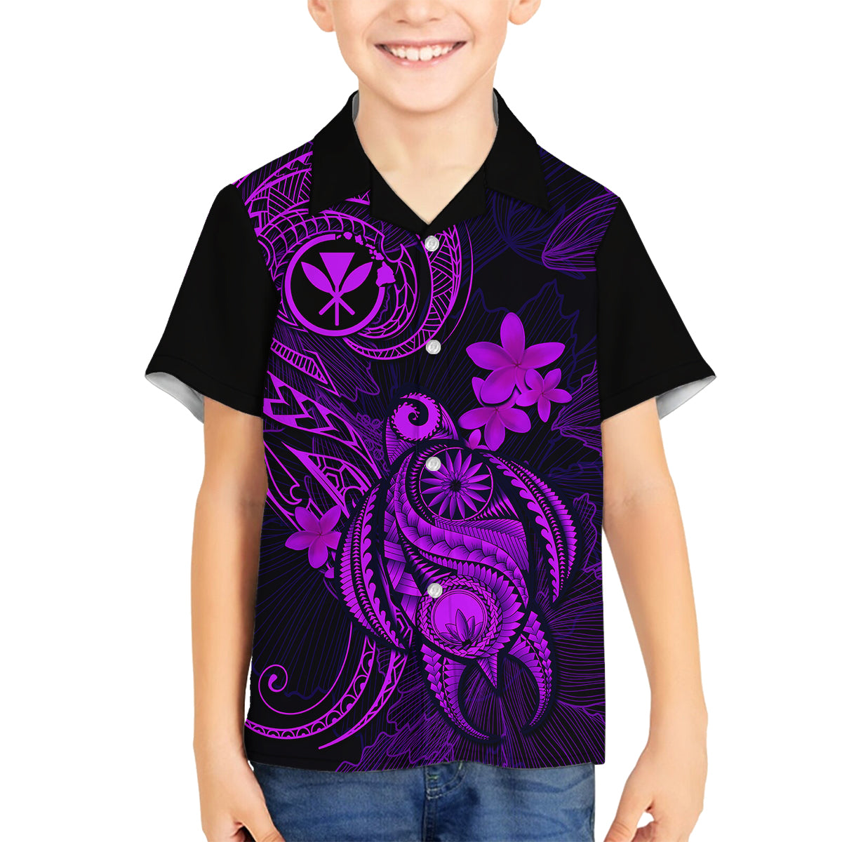 Hawaii Kid Hawaiian Shirt Turtle Mix Polynesian Plumeria Purple Version LT14 - Polynesian Pride