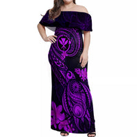 Hawaii Off Shoulder Maxi Dress Turtle Mix Polynesian Plumeria Purple Version LT14 Women Purple - Polynesian Pride