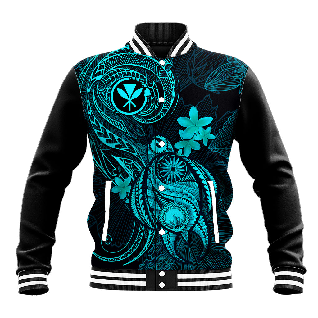 Hawaii Baseball Jacket Turtle Mix Polynesian Plumeria Turquoise Version LT14 Unisex Turquoise - Polynesian Pride
