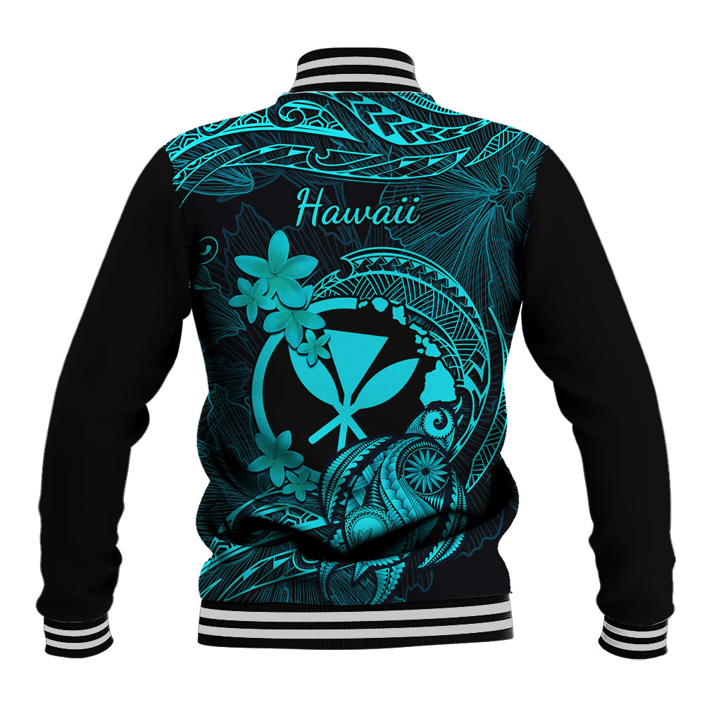 Hawaii Baseball Jacket Turtle Mix Polynesian Plumeria Turquoise Version LT14 - Polynesian Pride