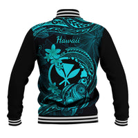 Hawaii Baseball Jacket Turtle Mix Polynesian Plumeria Turquoise Version LT14 - Polynesian Pride