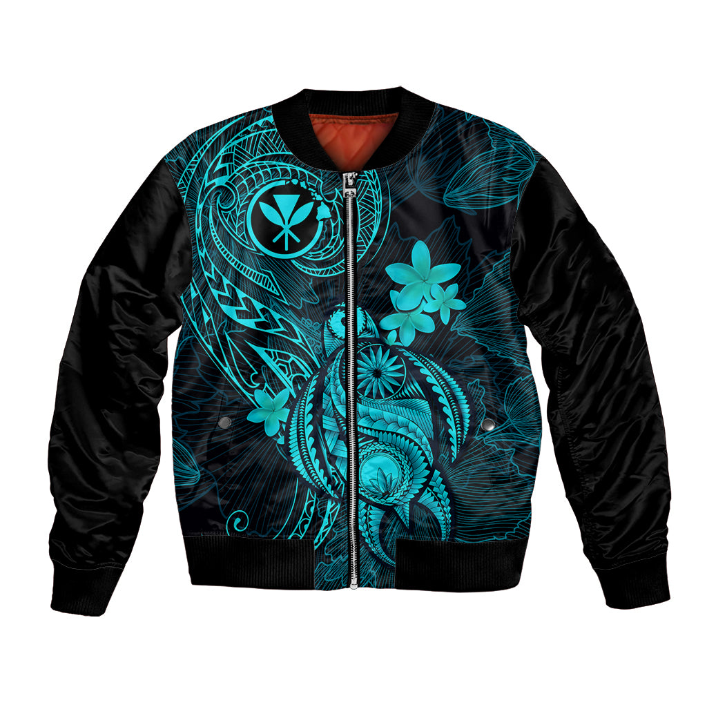 Hawaii Bomber Jacket Turtle Mix Polynesian Plumeria Turquoise Version LT14 Unisex Turquoise - Polynesian Pride