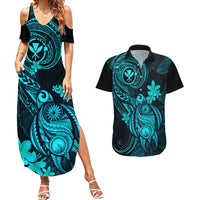 hawaii-couples-matching-summer-maxi-dress-and-hawaiian-shirt-turtle-mix-polynesian-plumeria-turquoise-version