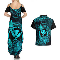 hawaii-couples-matching-summer-maxi-dress-and-hawaiian-shirt-turtle-mix-polynesian-plumeria-turquoise-version