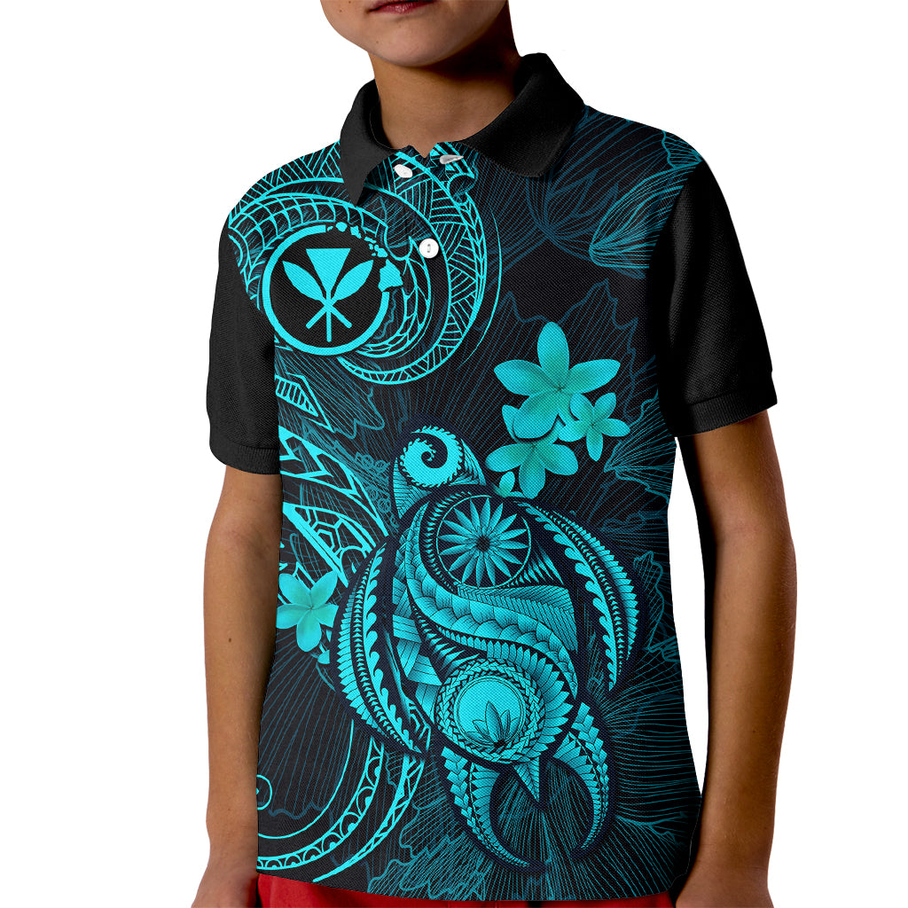 Hawaii Kid Polo Shirt Turtle Mix Polynesian Plumeria Turquoise Version LT14 Kid Turquoise - Polynesian Pride