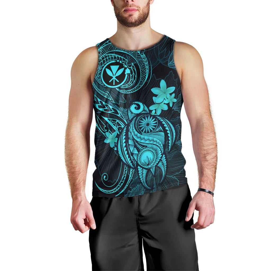 Hawaii Men Tank Top Turtle Mix Polynesian Plumeria Turquoise Version LT14 - Polynesian Pride
